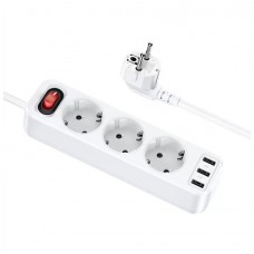 Сетевой фильтр Hoco NS2 3 гнезда + 3USB 1.8м 4000W (White)