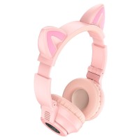 Наушники bluetooth полноразмерные BOROFONE BO18 Cat ear (розовый)