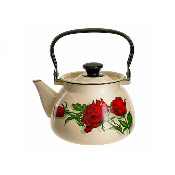 Чайник эмалированный КМЗ 42104-122/6-У4 сферический с рисунком Андорра (слоновая кость) 3,0л