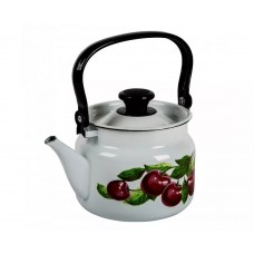 Чайник эмалированный КМЗ 42704-102/6-У4 цилиндрический с рисунком Вишневый сад (белый) 2,0л