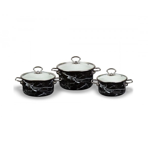 Набор из 3 эмалированных кастрюль КМЗ Элит Черный мрамор-1