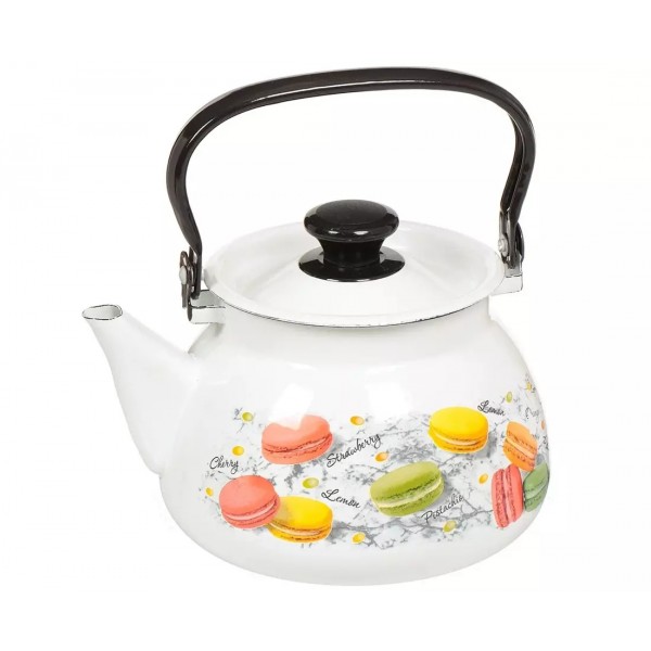 Чайник эмалированный КМЗ 42104-122/6-У4 сферический с рисунком Цветное печенье (белый) 3,0л