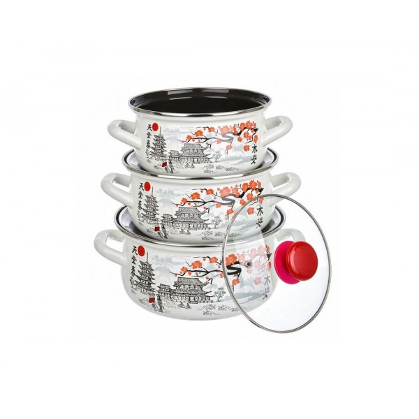 Набор посуды эмалированной 6 предметов Ветка сакуры - Экстра 