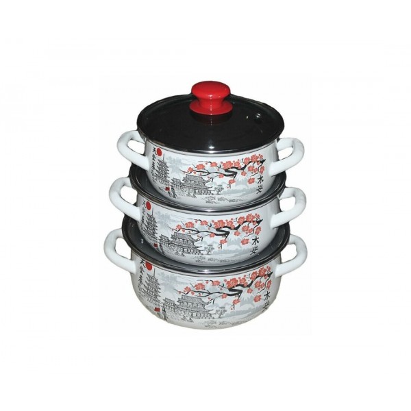 Набор посуды эмалированной 6 предметов Ветка сакуры - Экстра 