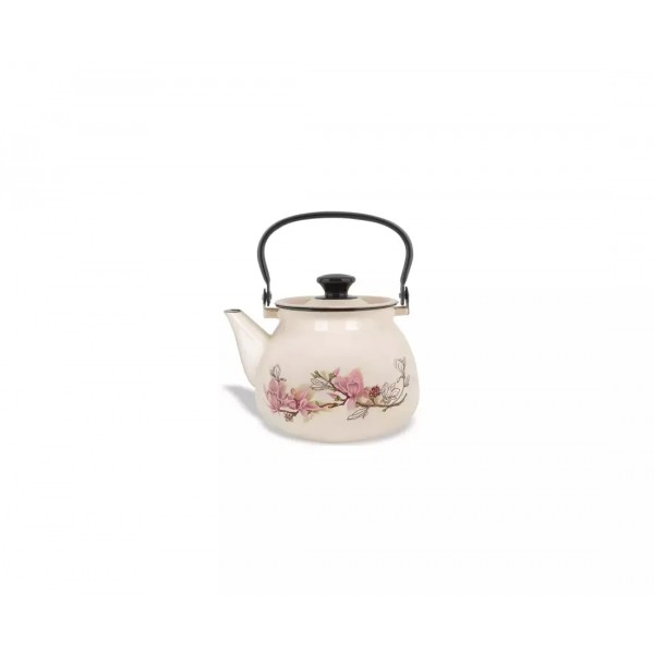 Чайник эмалированный КМЗ 42104-122/6-У4 сферический с рисунком Магнолия (слоновая кость) 3,0л