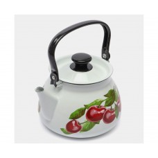 Чайник эмалированный КМЗ 42104-122/6-У4 сферический с рисунком Вишневый сад (белый) 3,0л