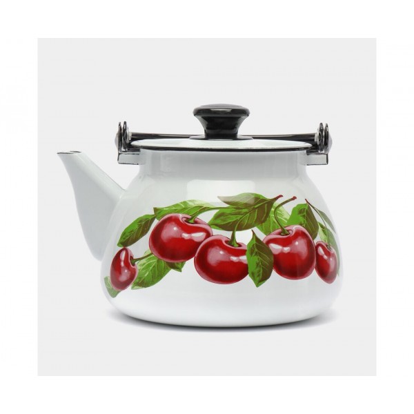 Чайник эмалированный КМЗ 42104-122/6-У4 сферический с рисунком Вишневый сад (белый) 3,0л