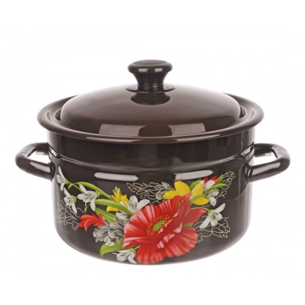 Кастрюля эмалированная КМЗ коричневая с рисунком 6л (41804-182/6-У4)