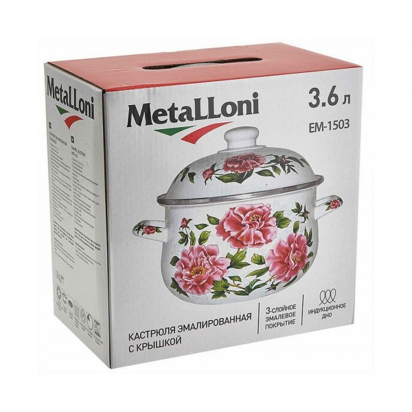 Кастрюля 3,6 л MetaLLoni Пионы EM-1503
