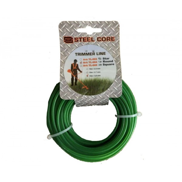 Леска для триммера STEEL CORE круглая, двухкомпонентная 3.0х15 (TL004)