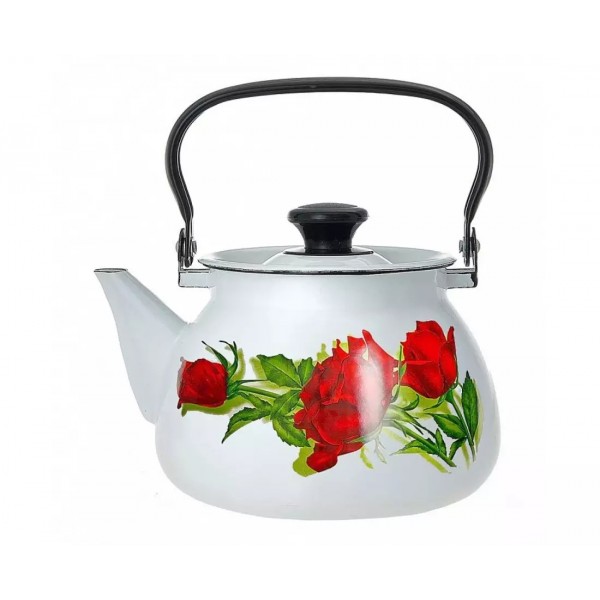 Чайник эмалированный КМЗ 42104-122/6-У4 сферический с рисунком Андорра (белый) 3,0л