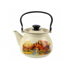 Чайник эмалированный КМЗ 42104-122/6-У4 сферический с рисунком Старая мельница (слоновая кость) 3,0л