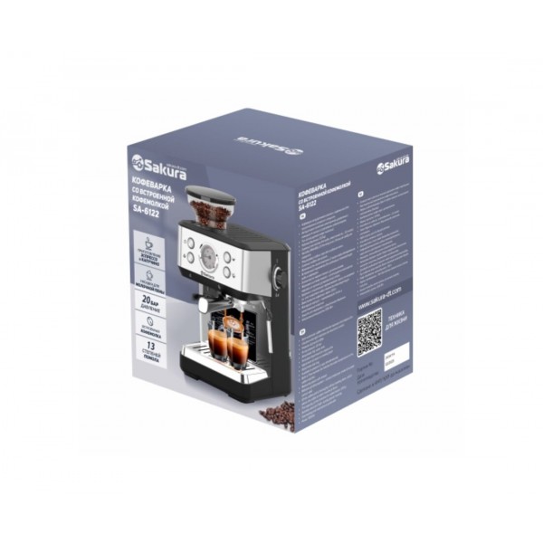 Кофеварка рожковая Sakura SA-6122 20бар 1050Вт черный