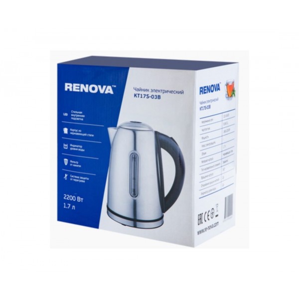 Электрочайник Renova KT17S-03B 2200Вт 1,7л стальной