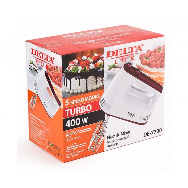 Миксер DELTA LUX DE-7700 белый/бордо, 400Вт