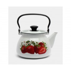 Чайник эмалированный КМЗ 42104-122/6-У4 сферический с рисунком Садовая клубника (белый) 3,0л