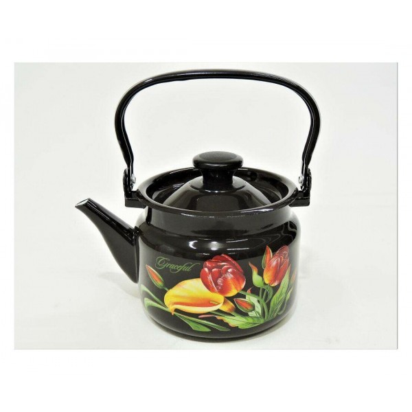 Чайник эмалированный КМЗ 42704-102/6-У4 цилиндрический с рисунком Грациозный (коричневый) 2,0л