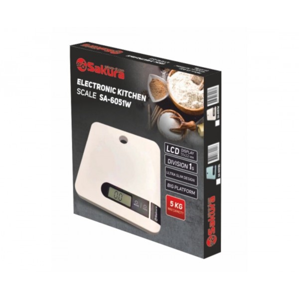 Весы кухонные Sakura SA-6051W белый/черный