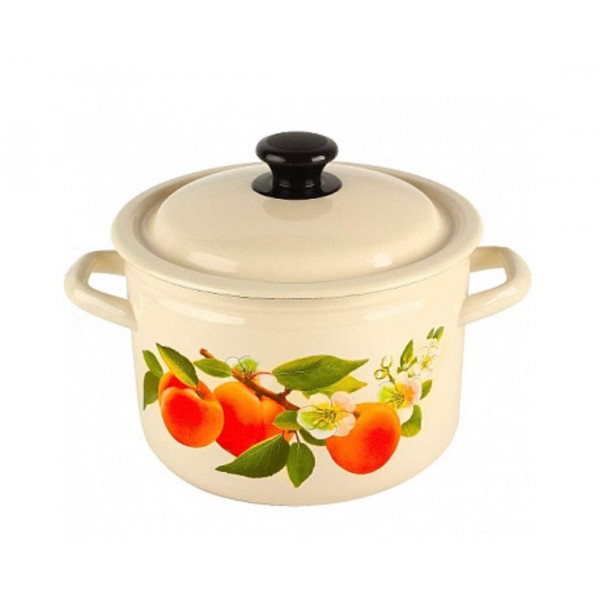 Кастрюля эмалированная КМЗ слоновая кость с рисунком 3л (41704-122/6-У4)